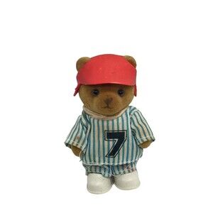 Vintage BBI International Felt Flocked Baseball Teddy Bear Toy Figurine 3” RARE